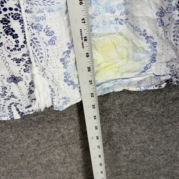 Lord + Taylor Blouse Women 2X Plus Blue Geometric V-Neck Tasseled Sleeveless - Picture 6 of 7